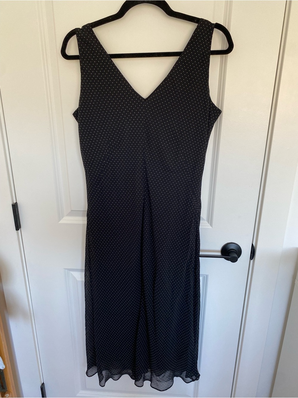 Banana Republic Black and Tan Polka Dot V Neck Silk Slip Dress